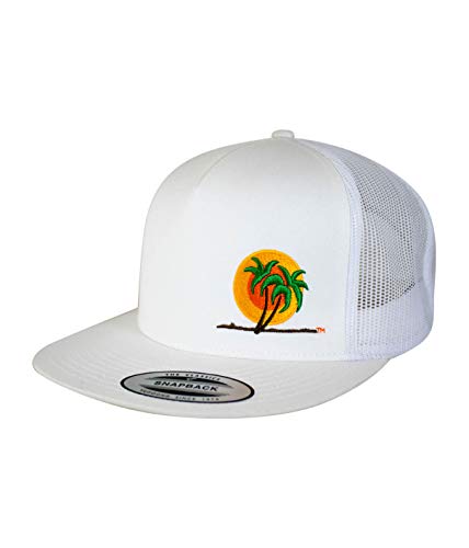 NICERIDE The Cledus - Classic Palm Embroidered Logo Snapback Trucker Hat Premium Mesh Back Adjustable Baseball Cap for Men High-Profile Flat Bill Design Hand Wash (White)