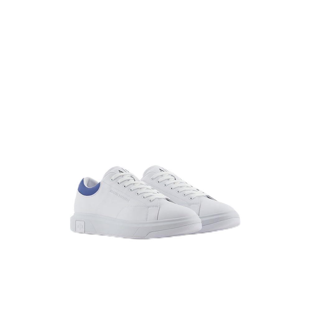 Armani Exchange Men's ActionLeather,sidelogo,laceup Sneaker, OP.WHITE+MAZAR.BLUE, 9.5 UK