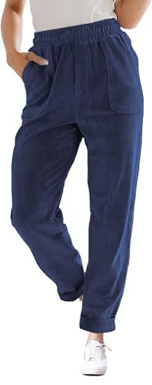 Navy 3XL Corduroy Pants for Women Elastic High Waist Pull On Straight Leg Slacks Casual Comfy Fall Winter