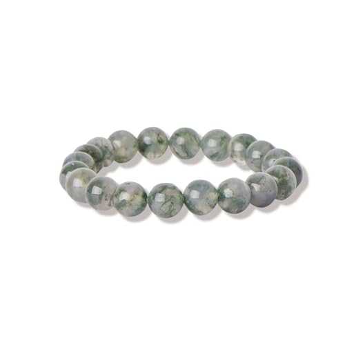 Bracelet Moss Agate pour femme en perles de pierre verte naturelle élastique