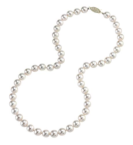 The Pearl Source 14K Gold 7.0-7.5Mm Aaa Quality Round Genuine White Japanese Akoya Saltwater Cultured Pearl Necklace In 16" Choker Length For Women #TOP26