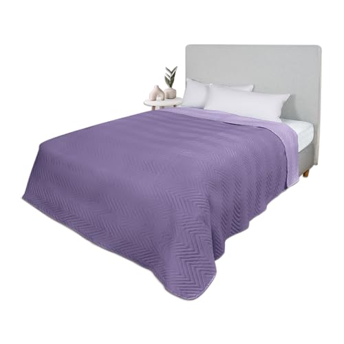 Home Oase Tagesdecke 200x220 cm Lila– Wendedecke aus 100 prozent Polyester – Weich, leicht zu pflegen und modern – Bettüberwurf und Kuscheldecke für Doppelbetten