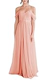 Fuera del hombro Vestidos de DAMA de Honor con Cinta Tul Largo UNA línea Vestido de Fiesta de Noche Formal US26 Plus Light Coral