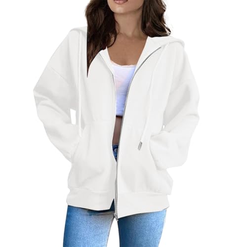 OIOLOYJM Zipper Hoodies for Women Long Sleeve Oversized Sweatshirts Y2k Drawstring Soft Jacket 2025 Fall Fashion with Pockets