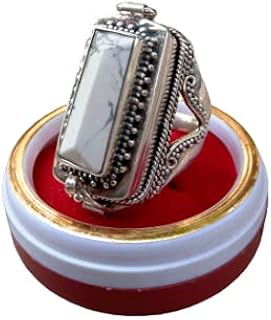 White Howlite Ring, Poison Box Ring, White Turquoise Ring, Long Ring, Rectangle Stone Ring, Poison Box Jewelry, White Buffalo Ring, Openable Poison Ring, Vintage Box Ring, Poison Ring, Healing Ring, Box Ring, Handmade Gemstone Jewelry, Natural White Howlite Jewelry, Locket Ring, Gift For All, Attractive Ring