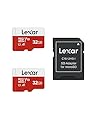 Lexar Scheda Micro SD da 32 GB, confezione da 2 schede di memoria Micro SD con adattatore SD, fino a 100 MB/s di velocità di lettura, UHS-I, U1, A1, V10, C10, scheda di memoria microSDHC