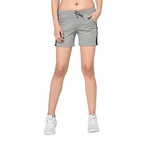Image of Grey Women Solid Knitted Regular Fit Regular Shorts
