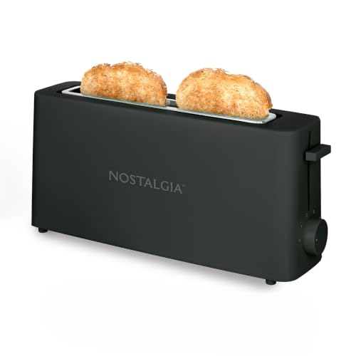 Image of Nostalgia Slim 2-Slice Toaster - Wide Slot - Space-Saving Design - Adjustable Browning Dial - 10-inch Long Slot Fits 2 Slices of Bread or Bagel Halves - Drop-down Crumb Tray - Blackberry