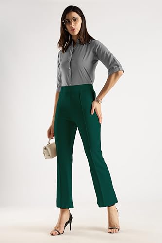 Image of SWADESI STUFF Women's Bell Bottom Trousers - High Waisted Wide Leg Palazzo Pants | Stretchy Cotton Blend Retro Pants for Casual, Office, Party