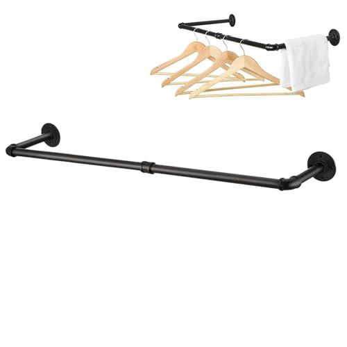ハンガーパイプ 壁付け ハンガーラック アイアン 大容量 おしゃれ 見せる収納 DIY U型洋服ラック 壁を傷つけない 多目的吊り下げロッド キッチン 浴室 鉄製ハンガーバー 頑丈 オープンクローゼット 耐荷重60s (92.5*25.5cm)