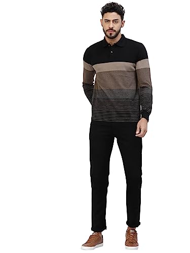 Image of Kalt Mens Basic Solid Full Sleeves Polo Cotton Blend Knitted Regular Fit Polo-Neck T-Shirts with Collar Stylish