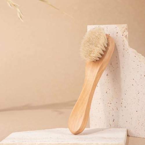 Gesichtsbürste, Holzgriff Manuelle Gesichtsreinigungsbürste, Gesichtsreinigungsbürste aus Holz, Sanfte Peelings für Gesicht und sensible Haut zur Trockenbürsten Massage Peeling sowie