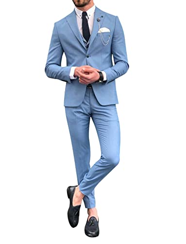 Men's Peak Lapel Light Blue Party Suit Single Breasted Button Two-Piece Tuxedos Wedding Daily Business