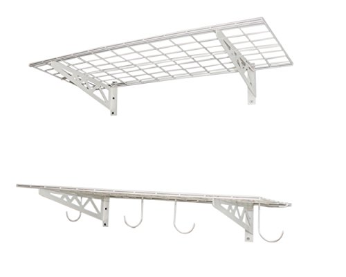SafeRacks | Garage Wall Shelf Two-Pack 18x36 | Includes Bike Hooks | 500lb Capacity (18x36, White)