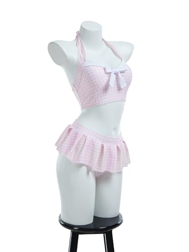 Women's Bikini Sets 50's Retro Vintage High Waist Plaid Self-Halter Bathing Suit with Headband2