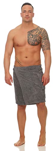 Class Home Collection Herren Saunakilt | Saunatuch mit Klettverschluss | 100% Baumwolle Frottee | Grau Cover