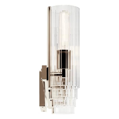 Image of Kichler Jemsa 4-Light Bathroom Vanity Light Fixture with Clear Fluted Glass in Polished Nickel, Modern Wall Mount Light for Bathroom Over Mirror (9.75 inch x 32 inch), 55169PN