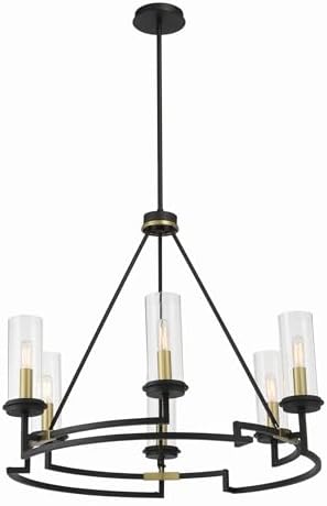Minka Lavery 3206-781 Hillstone Chandelier, 6-Light, 360 Total Watts, 30.25-in H x 24.13-in W, Sand Coal Black and Soft Brass