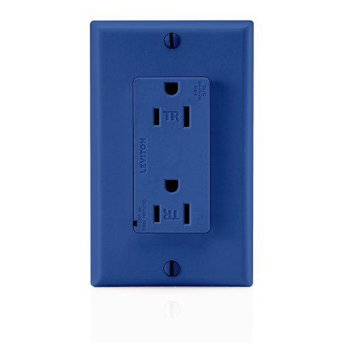 Image of Leviton 15 Amp, 125 Volt, Tamper Resistant Decora Duplex Surge Suppressor Receptacle, Straight Blade, Commercial Grade, Self Grounding, T5280-B, Blue