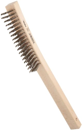 Image of Weiler 44057 0.012 inch Wire Size, 6 inch Brush Length, 14 inch X 1-1 /8 inch Block Size, 4 X 18 No. of Rows, 302 Stainless Steel Bristles, Hardwood Block, Curved Handle Scratch Brush, Made in The USA (Pack of 12)