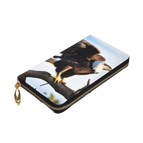 Eagle with Wings Prints Leather Long Clutch Wallet for Fashionable Girls and Women - Durable, Stylish, and Functional, Black, One Size3