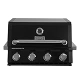 Stilé Collection Barbecue da Incasso a Gas GPL 4 Fuochi 14 kW Grill in Acciaio Inox con Coperchio Griglie in Ghisa BBQ Built-in Professionale per Cucina Outdoor (Nero)