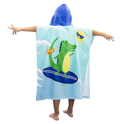 Toyvian Toalla de Baño con Capucha para 60 Cm, Poncho con Diseño de Dinosaurio y Cocodrilo Surf, de Secado Rápido, Absorbente, Adecuado para Playa y Piscina