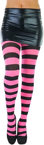 Image of ToBeInStyle Women's Wide Horizontal Contrast Stripe Tights Opaque Hosiery