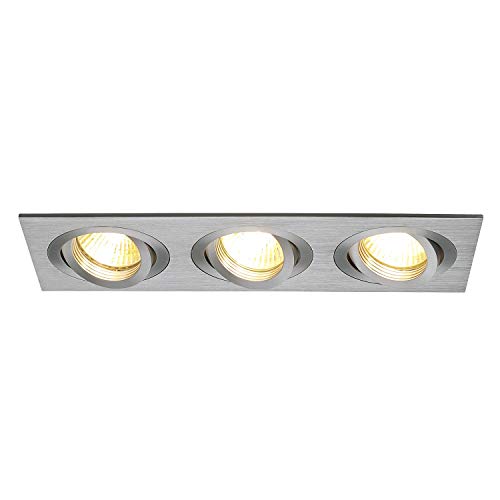 Image of SLV 111363 NEW TRIA III GU10 Downlight, Rectangular, alu Brushed, max. 3x50W, incl. Clip Springs, Aluminium, Silver-Grey,