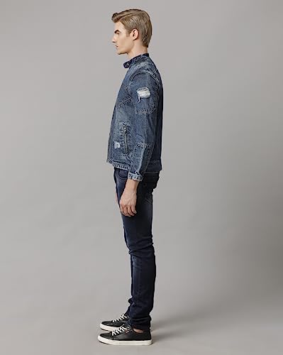 Image of Slim Fit Men's Denim Biker Jacket