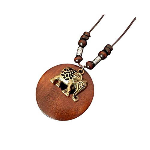Soyzvteo Vintage Wooden Pendant Sweather Necklace Boho Long Pendant Necklaces