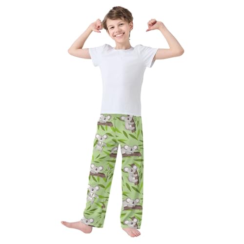 Koala Leaves Boys Long Pants Soft Trousers Elastic Waist Kids Lounge Bottoms with Pockets S-XL2