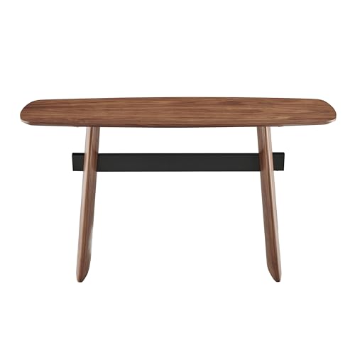 Image of Euro Style Folke 55 inch Console Table | Modern Industrial Accent | Functional Sofa Table for Entryway, Living Room, Hallway, or Home Office | Walnut Finish with Matte Black Steel Cross Bar