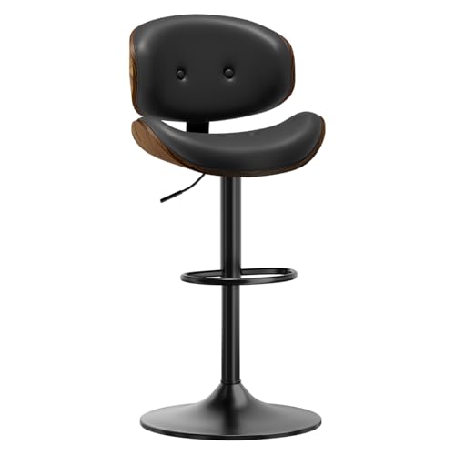 Image of Adjustable Swivel Bar Stools Chair,Counter Height Bar Stools with Back,350 LBS PU Leather Bar Stool for Kitchen Island,Upholstered Pub Stools with Footrest (Black, Set of 1)
