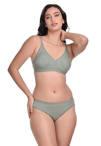 Image of Women's Cotton Lingerie Set with Full Coverage Bra and Hipster Panty, Non-Padded 1 Pair Lingerie Set