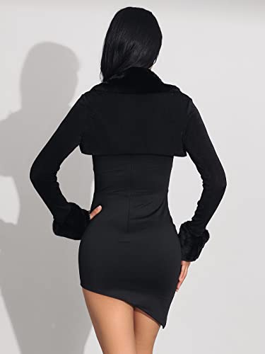 GORAIS Womens Bolero Shrugs Black Evening Fur Bolero Jackets Party Long Sleeve Fur Shrug for Wedding Dresses2