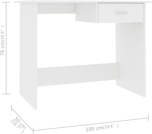 Miniatura 2 de Escritorio blanco de 39.4 x 19.7 x 29.9 pulgadas, madera de ingeniería, escritorios de lectura, escritorios para computadora, mesa de escritorio,