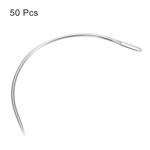 Image of HARFINGTON 50Pcs Curved Needles 2.5 inch C Type Weaving Sewing Needles Wig Making Upholstery Big Eye for Carpet Leather Canvas Repairing Blocking Knitting