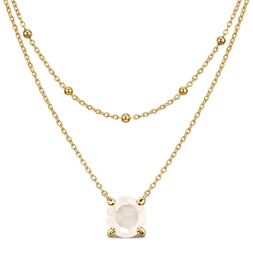 Collier pierre de lune anti-ternissement en acier plaqué or double rang