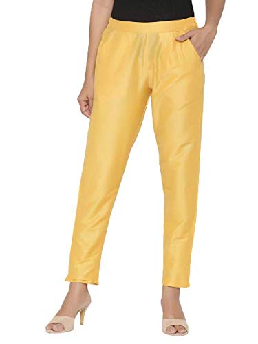 Women Yellow Slim Fit Solid Trousers
