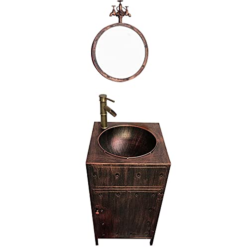 FMOGQ Meuble sous-Vasque De Style Industriel avec Lavabo, Armoire De Lavabo Moderne avec Robinet Et Drain Meuble De Rangement De Salle De Bain Autoportant sous Évier, Bronze, sans Miroir Cover