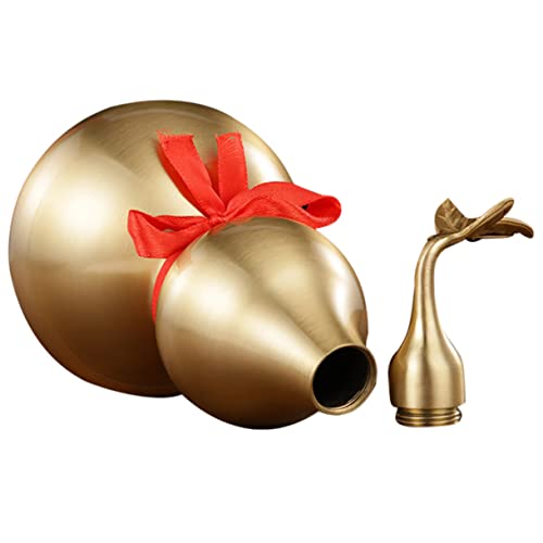 Cabilock Chinese Brass Gourd Statue Feng Shui Wealth Gourd Figurine Open Leaf Design Antique Collectable Home Decoration for Housewarming and Office