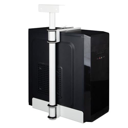 PC Halterung Unter Schreibtisch, Computer Aufhängung Halter für Untertisch, Vollständiges Stahlmaterial, bis zu 35 kg, 360° Drehbar, Höhe Verstellbar 50-530 mm für den meisten Hosts (Weiß 360°)