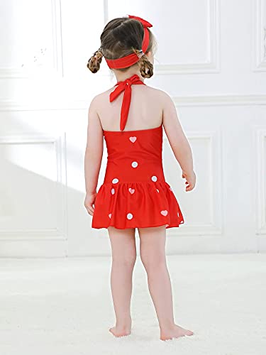 Raisevern Baby Girls Swimsuit One-Piece Swimwear Bathing Suit Bowknot Ruffle Breathable Bikini Beach Red Dots Party Holiday With Headband 3-4T #TOP4