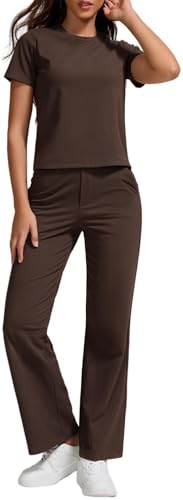 ZFLM Women Casual Loungewaer 2 Piece Outfits Short Sleeved Wide Leg High Waisted Pants with Pockets Tracksuit Sets Streetwear