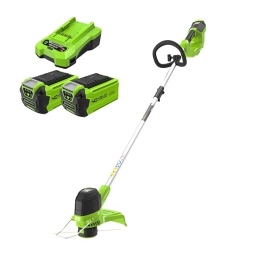 Greenworks 40V Akku Rasentrimmer für mittelgroße Gärten, höhenverstellbar, 30 cm Schnittbreite, automatischer Vorschub 1,65 mm Nylon Faden, zwei 40V 2Ah Akkus & Ladegerät, 3 Jahre Garantie G40LTK2X