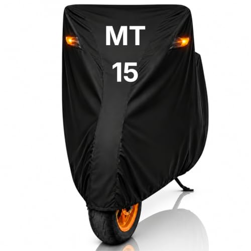 Image of Dhoom Bike Body Cover for MT-15 Cover | 100% Waterproof, Dustproof & Scratch Resistant | Heavy Duty Two Wheeler Covers with UV Protection, Heat Resistant | All Weather Outdoor Bike Cover (Black)