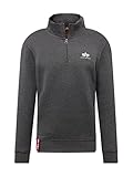 ALPHA INDUSTRIES Unisex Half Zip Sweater Sl Sweatshirt, Kohlegrau meliert/Weiß, XL