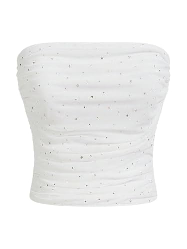 Image of Floerns Women's Rhinestone Sleeveless Bandeau Party Corset Strapless Tube Sequin Top
