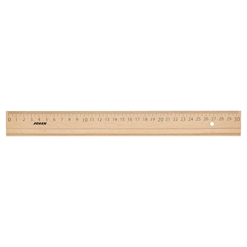 JOLLY Règle en bois universelle 30 cm incassable couleur naturelle pour l'école, le calcul, le dessin, l'écriture, robuste, classique, idéal pour cartable, cours